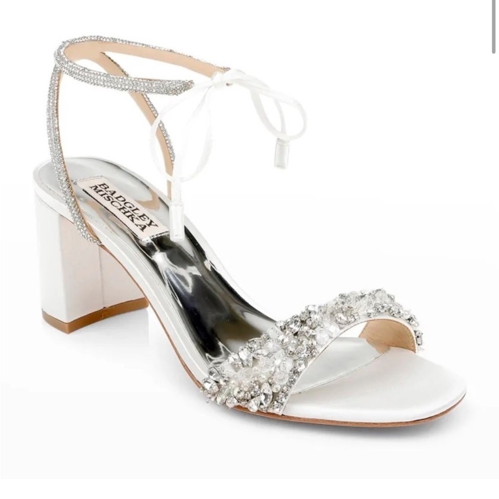 Badgley Mischka Kay Jeweled Embellished Block Heel with Delicate Tie Sandals